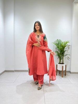 Coral Chanderi Kurta Palazzo Set with Dupatta