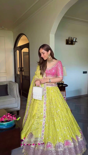 Mehendi Green Bandhani Gaji Silk Lehenga