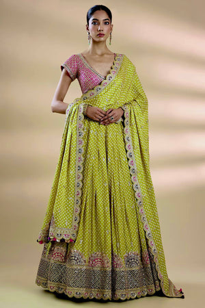 Mehendi Green Bandhani Gaji Silk Lehenga