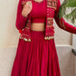 Red Cotton Lehenga with Mirror Work Shrug
