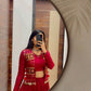 Red Cotton Lehenga with Mirror Work Shrug