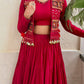 Red Cotton Lehenga with Mirror Work Shrug