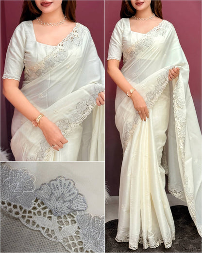Cutwork Embroidered Korean Tussar Saree