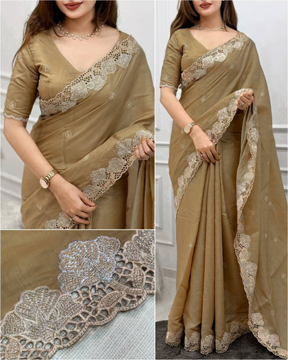 Cutwork Embroidered Korean Tussar Saree