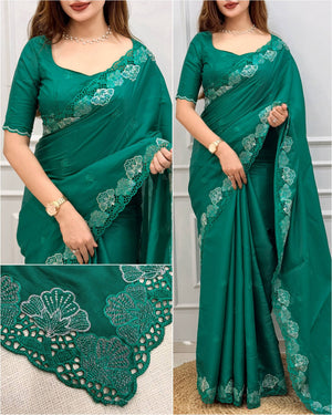 Cutwork Embroidered Korean Tussar Saree