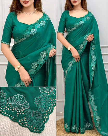 Cutwork Embroidered Korean Tussar Saree