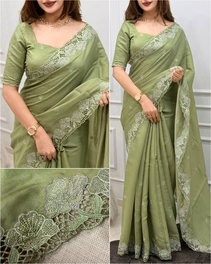 Cutwork Embroidered Korean Tussar Saree