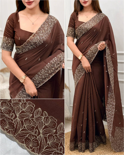 Kashmiri Embroidered Chiffon Saree