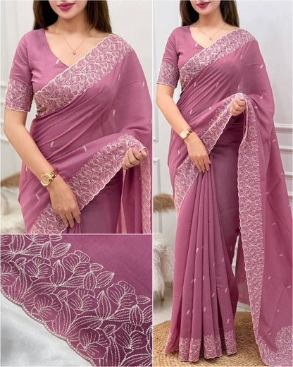 Kashmiri Embroidered Chiffon Saree
