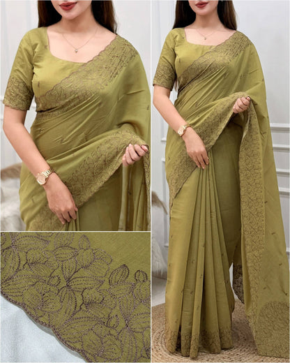 Kashmiri Embroidered Chiffon Saree