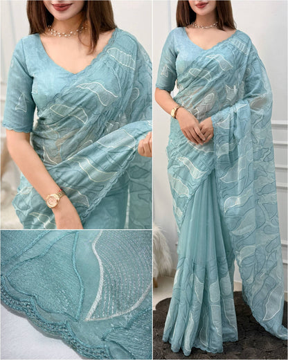 Ivory Turkish Organza Saree