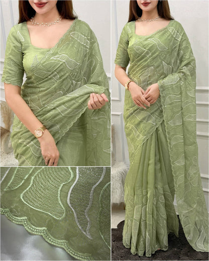 Ivory Turkish Organza Saree