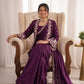 Wine Crepe Satin Saree with Embroidered Jacket