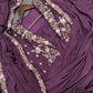 Wine Crepe Satin Saree with Embroidered Jacket