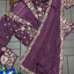 Wine Crepe Satin Saree with Embroidered Jacket