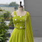 Lime Green Mirror Work Lehenga Choli
