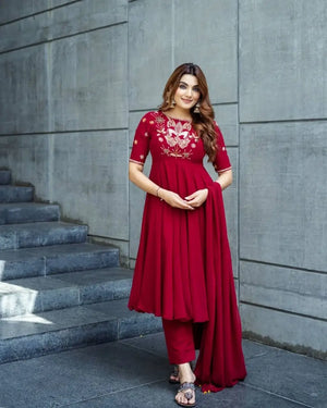 Designer Roman Simmer Silk Embroidered Gown Set