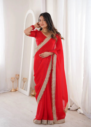 Shimmer Satin Silk Saree with Sequin Border