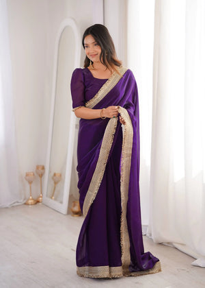 Shimmer Satin Silk Saree with Sequin Border