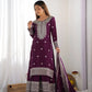 Designer Chinnon Silk Sharara Suit with Embroidery and Dupatta