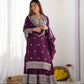 Designer Chinnon Silk Sharara Suit with Embroidery and Dupatta
