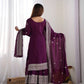 Designer Chinnon Silk Sharara Suit with Embroidery and Dupatta