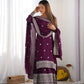 Designer Chinnon Silk Sharara Suit with Embroidery and Dupatta