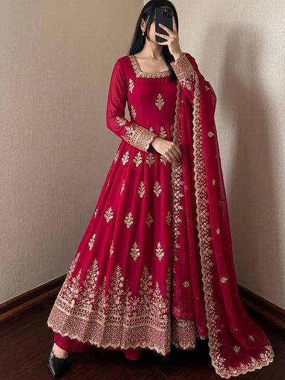 Sage Green Shimmer Silk Anarkali Gown Set