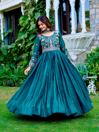 Embroidered Fendy Silk Festival Gown Set