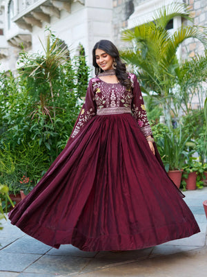 Embroidered Fendy Silk Festival Gown Set