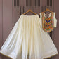 Ivory Rayon Garba Lehenga with Mirror Blouse