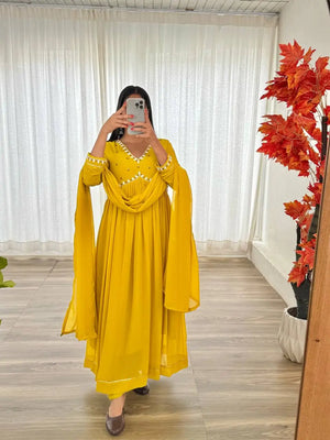 Mauve Fox Georgette Anarkali Gown Set with Dupatta