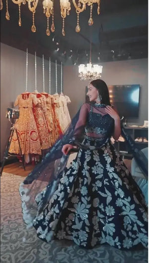 Malai Satin Embroidered Bridal Lehenga Set