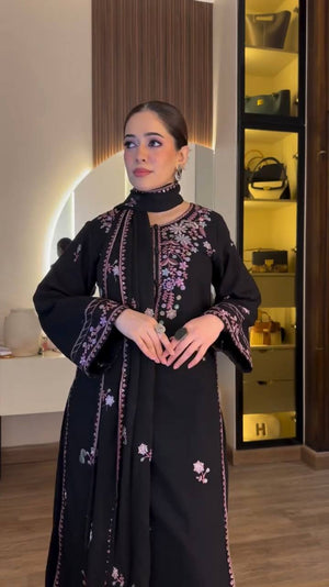 Black Embroidered Kurta Palazzo Set