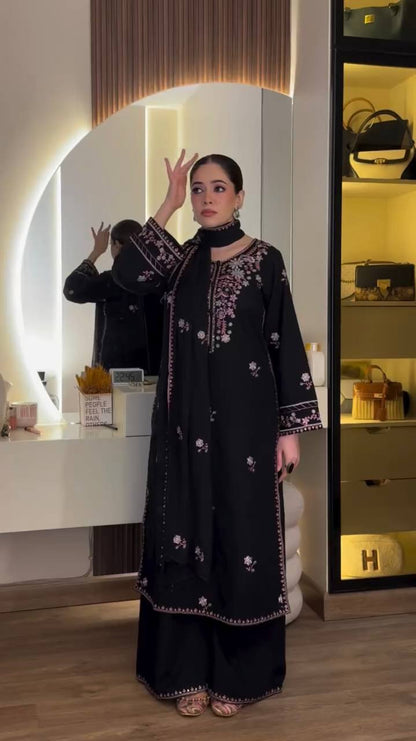 Black Embroidered Kurta Palazzo Set
