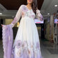 Floral Embroidered Faux Georgette Gown Set