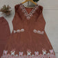 Brown Embroidered Kurta Pant Co-ord Set