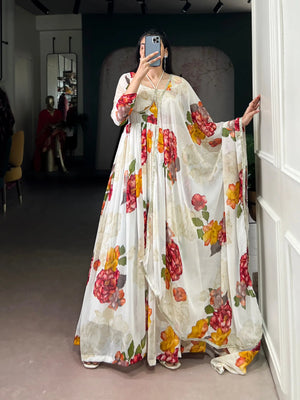 Floral Chiffon Printed Anarkali Gown Set