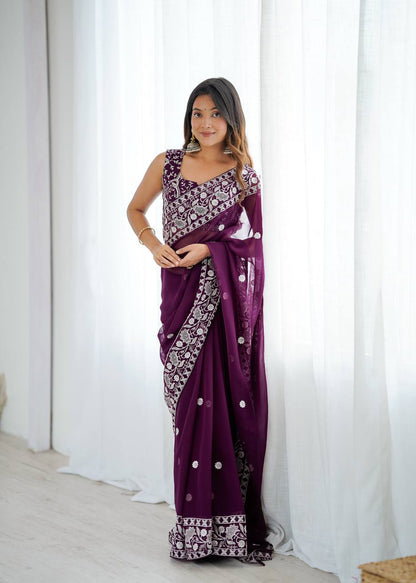 Thread Embroidery Faux Georgette Saree