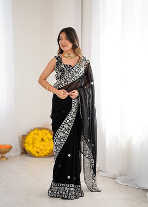 Thread Embroidery Faux Georgette Saree