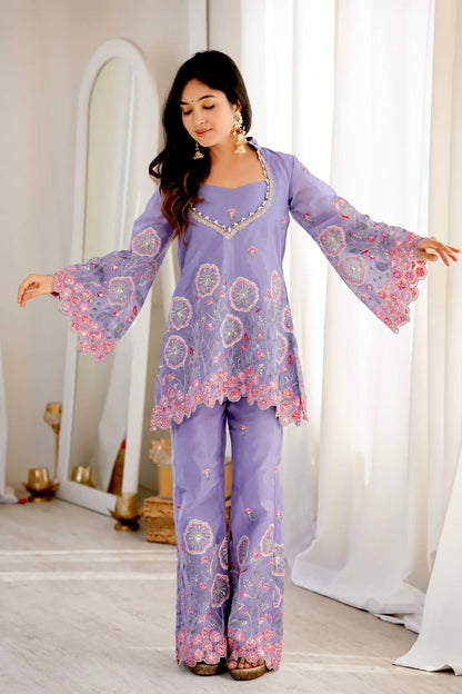 Sage Floral Sequin Kurta Set