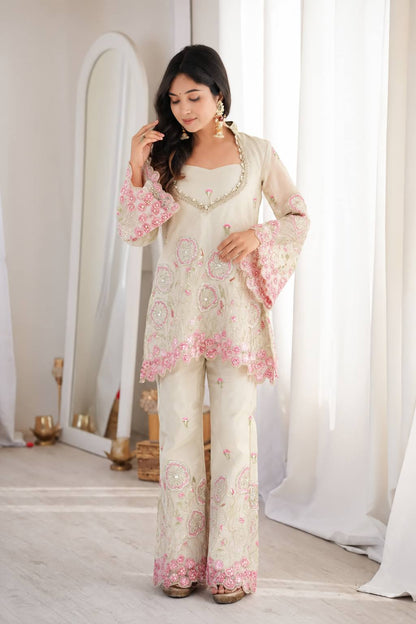 Sage Floral Sequin Kurta Set