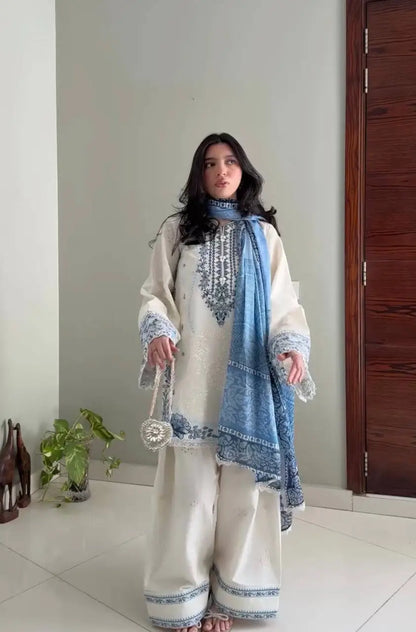 Ivory Embroidered Farshi Suit