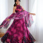 Magenta Organza Lehenga with Zari Work