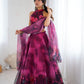 Magenta Organza Lehenga with Zari Work