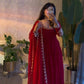 Red Georgette Anarkali Gown with Pant and Dupatta