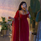Red Georgette Anarkali Gown with Pant and Dupatta