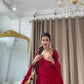Red Georgette Anarkali Gown with Pant and Dupatta