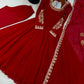 Red Georgette Anarkali Gown with Pant and Dupatta