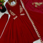Red Georgette Anarkali Gown with Pant and Dupatta